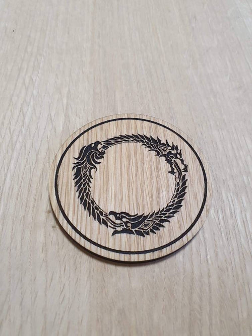 Laser cut wooden coaster personalised. Dragon Circle