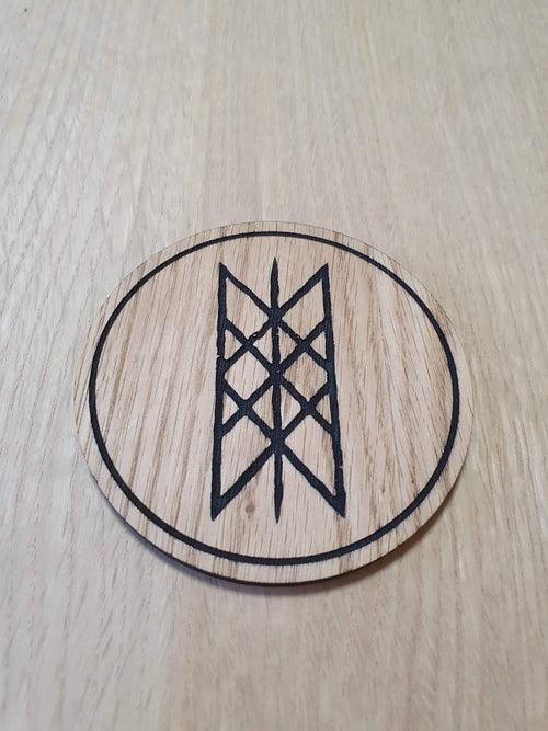 Laser cut wooden coaster personalised. Web of Wyrd Nordic Viking