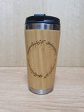 Lasercut Travel Mug personalised - S-Steel with 100% Bamboo exterior - LOTR One ring mug
