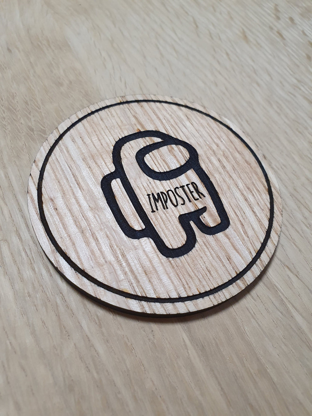 Laser cut wooden coaster. Among Us Imposter - Unique Gift lasercut