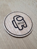 Laser cut wooden coaster. Among Us Imposter - Unique Gift lasercut