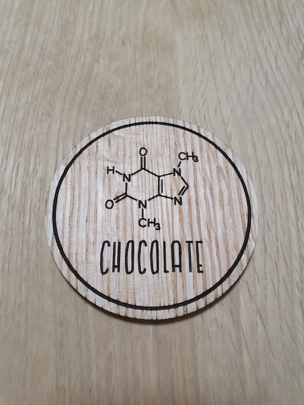Laser Cut Oak Coaster: Chocolate Molecule Design