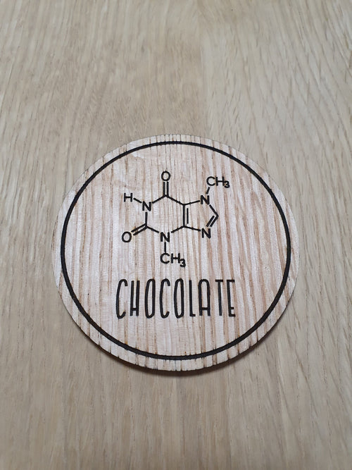 Laser Cut Oak Coaster: Chocolate Molecule Design