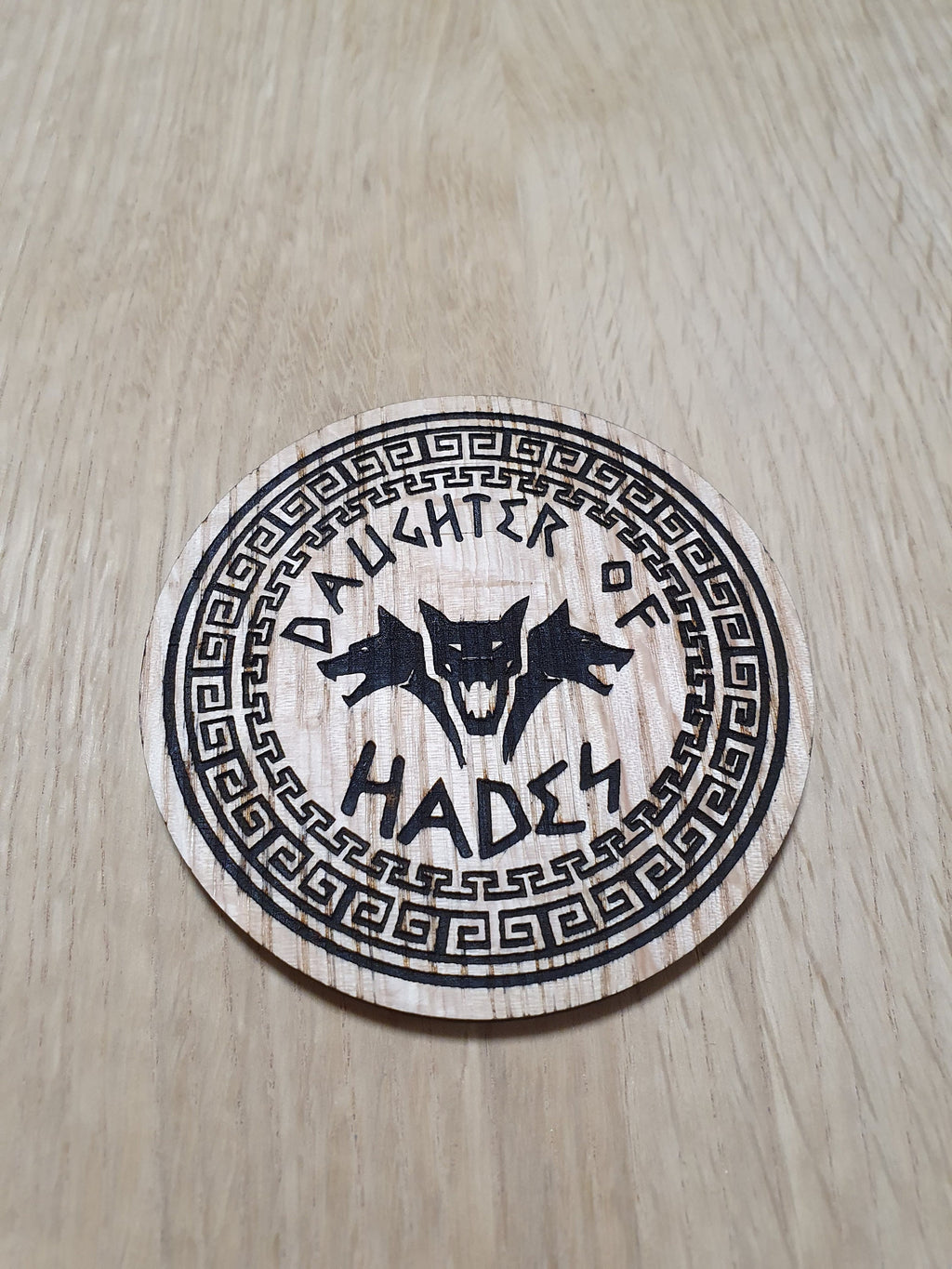 Laser cut wooden coaster. Daughter of Hades - Unique Gift lasercut