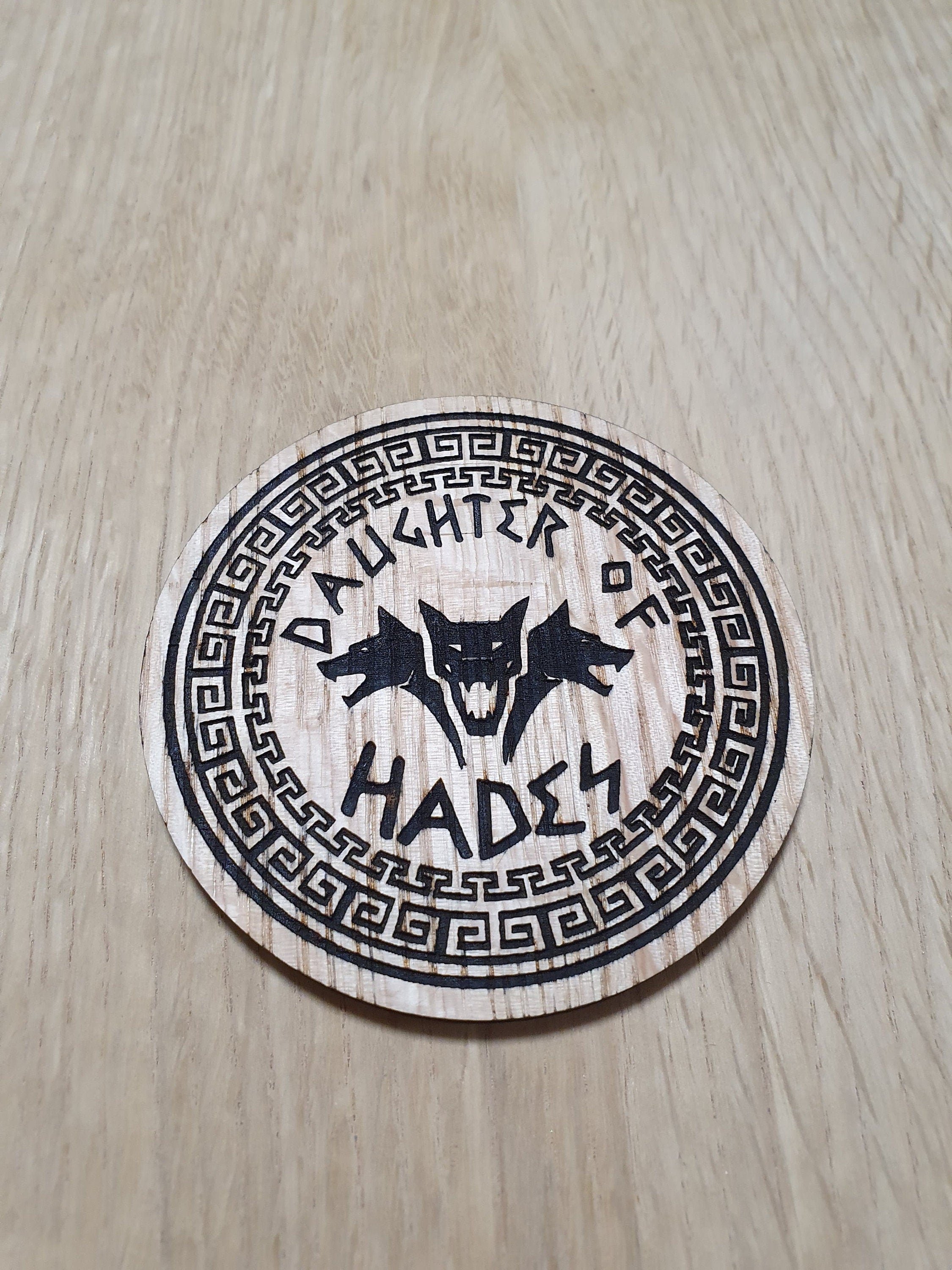 Laser cut wooden coaster. Daughter of Hades - Unique Gift lasercut