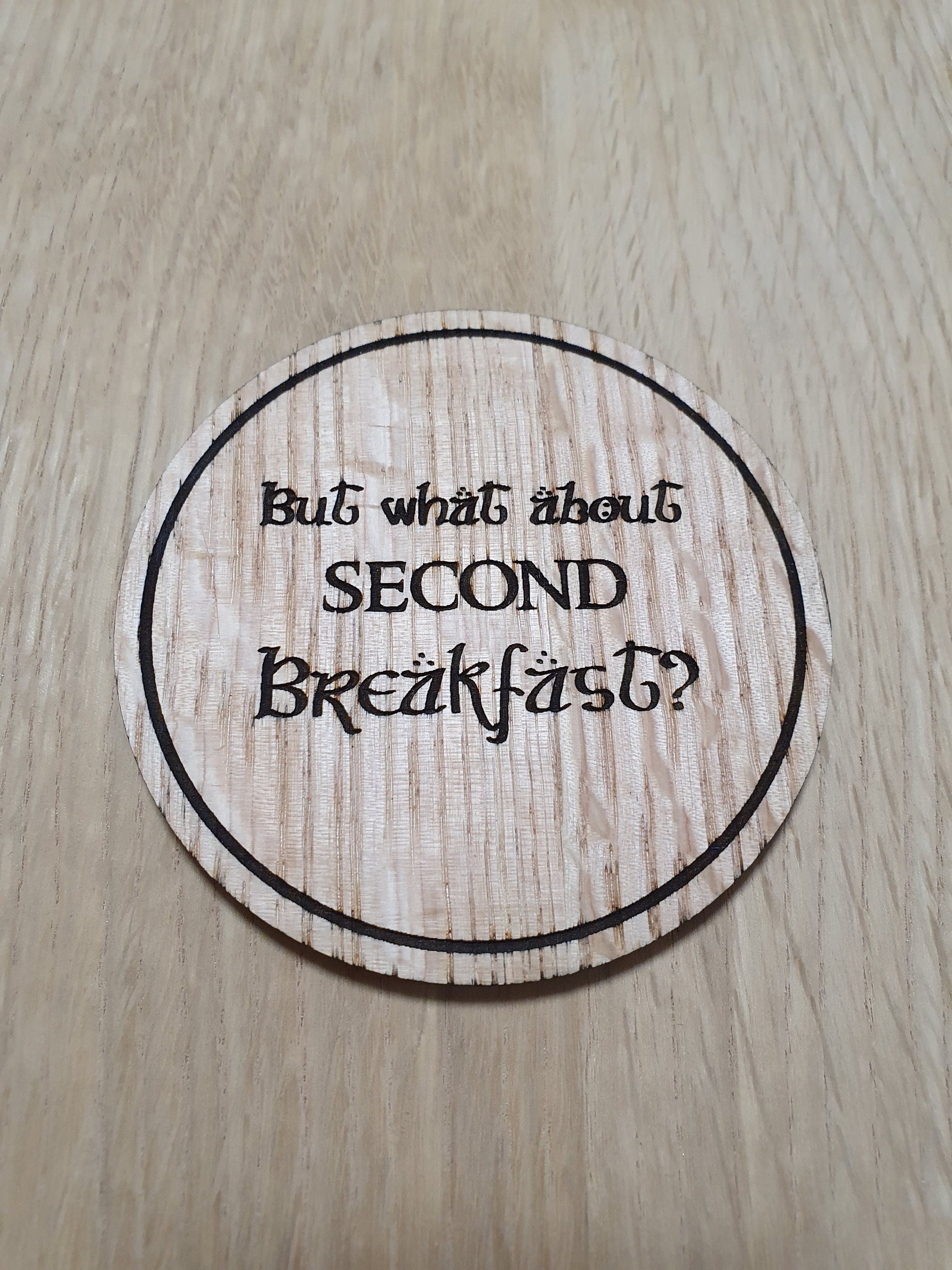 Laser cut wooden coaster. Hobbit second breakfast - Unique Gift lasercut
