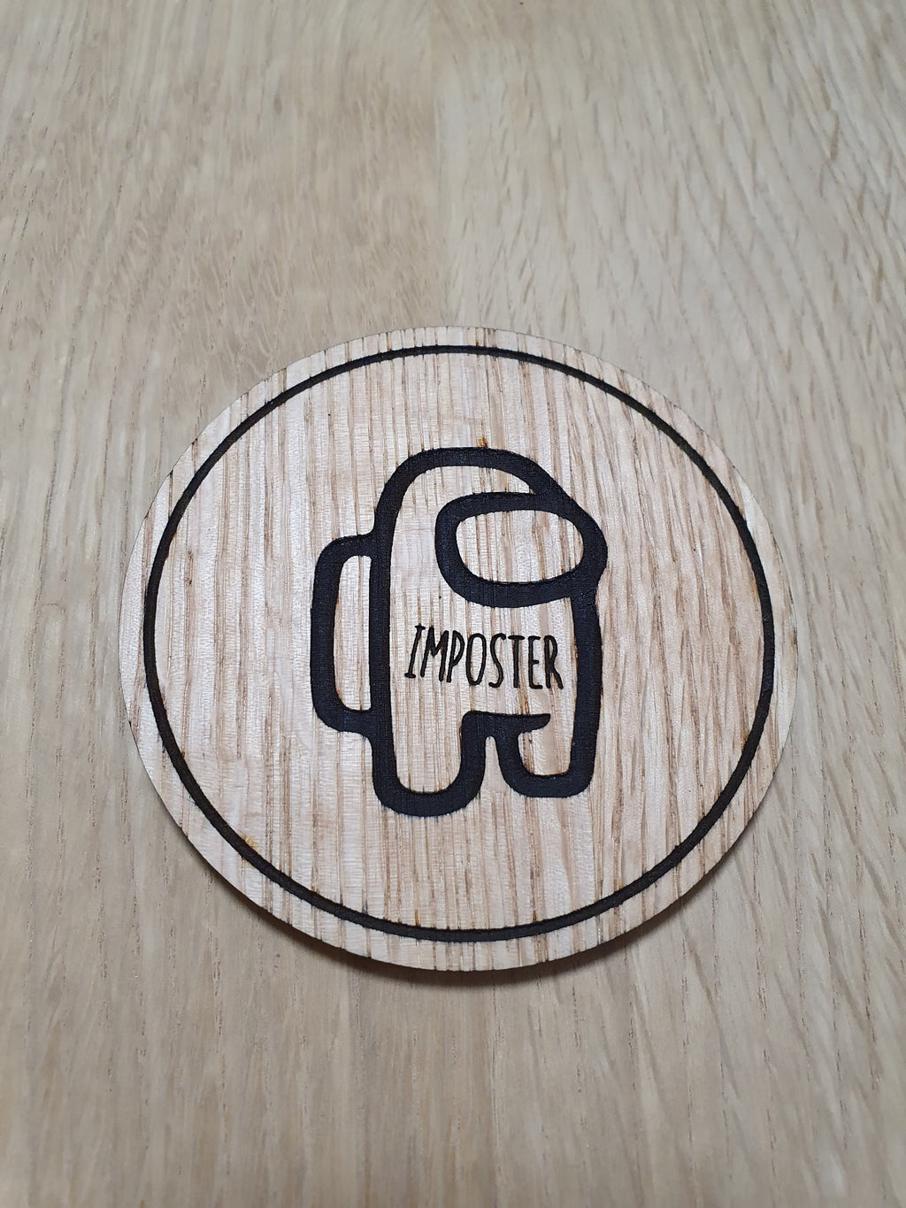 Laser cut wooden coaster. Among Us Imposter - Unique Gift lasercut