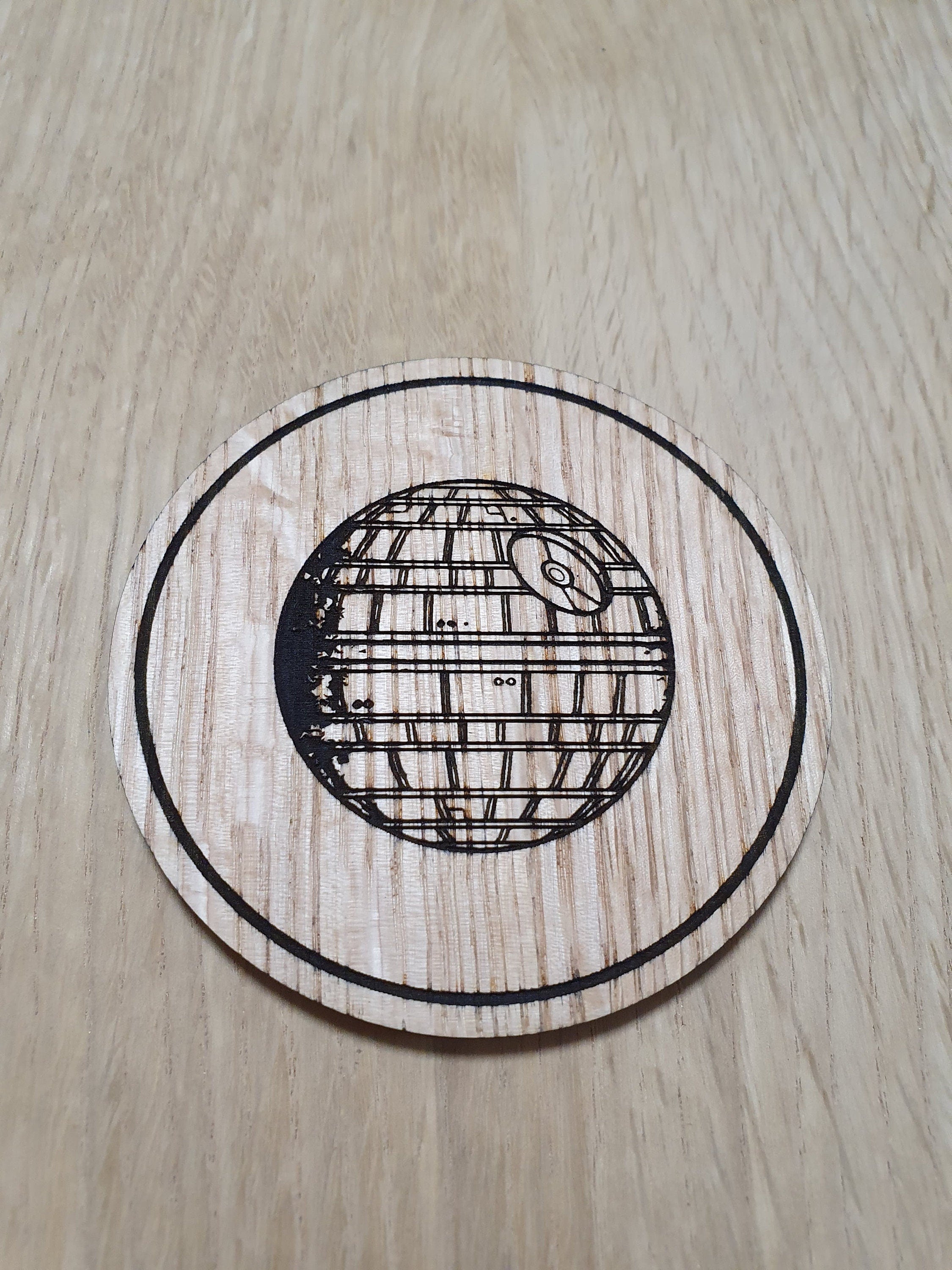 Laser cut wooden coaster. Death star - Unique Gift lasercut