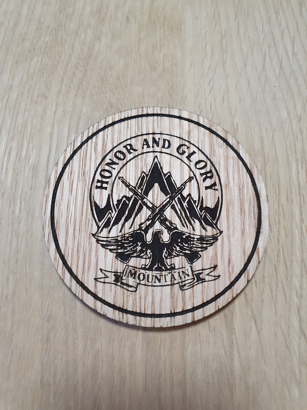 Laser cut wooden coaster. Days Gone Honor and Glory Mountain Tattoo - Unique Gift lasercut