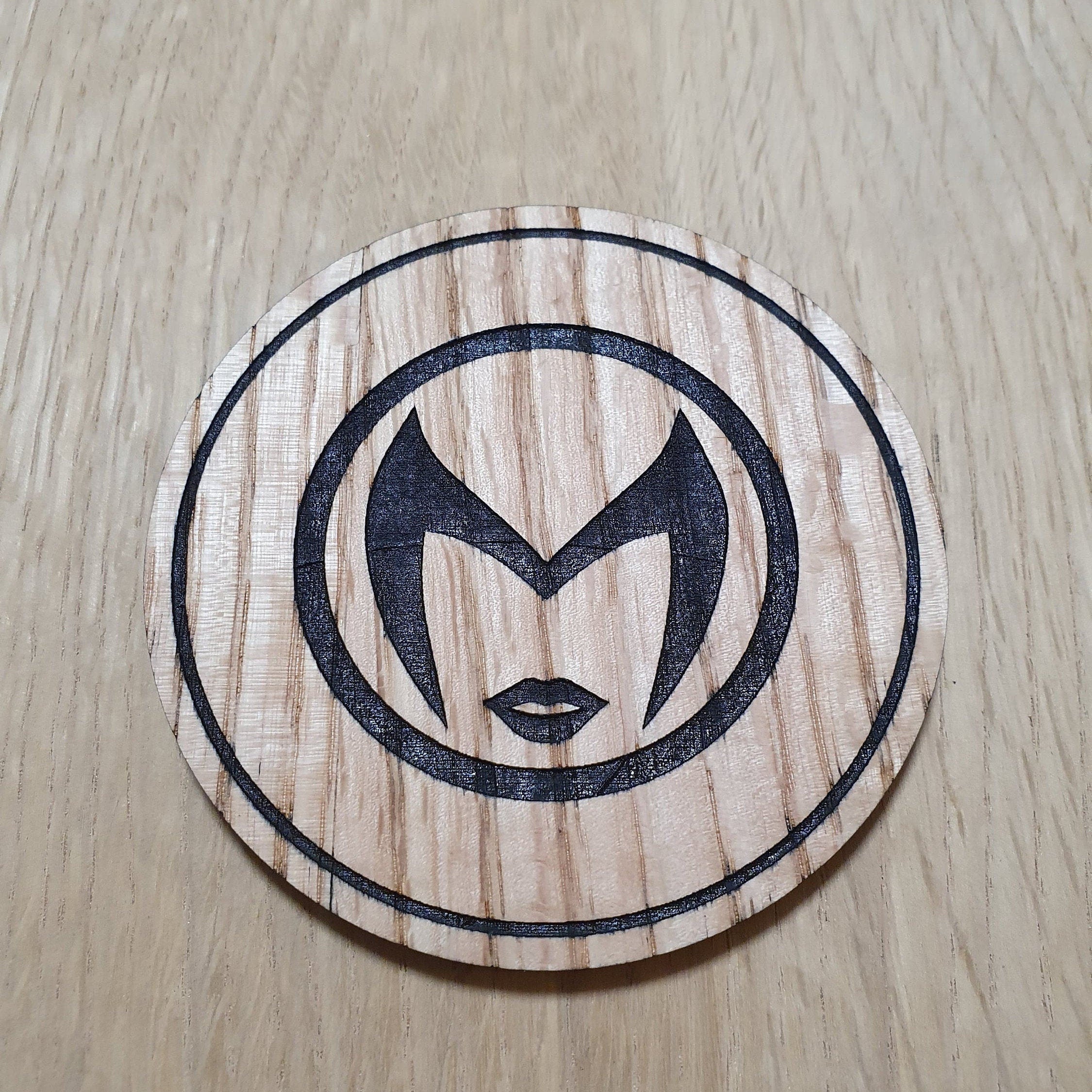 Laser cut wooden coaster. Scarlet Witch Mask - Unique Gift lasercut