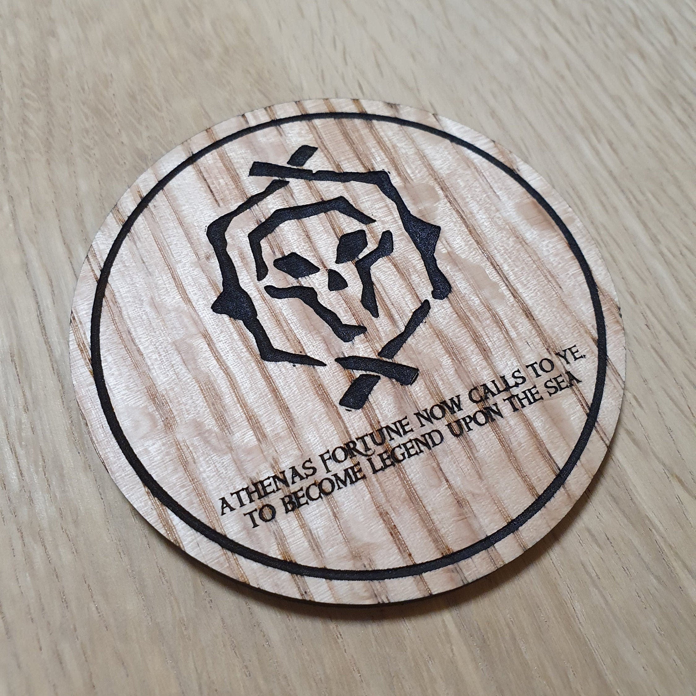 Laser cut wooden coaster. Athena Fortune Treasure - Unique Gift lasercut
