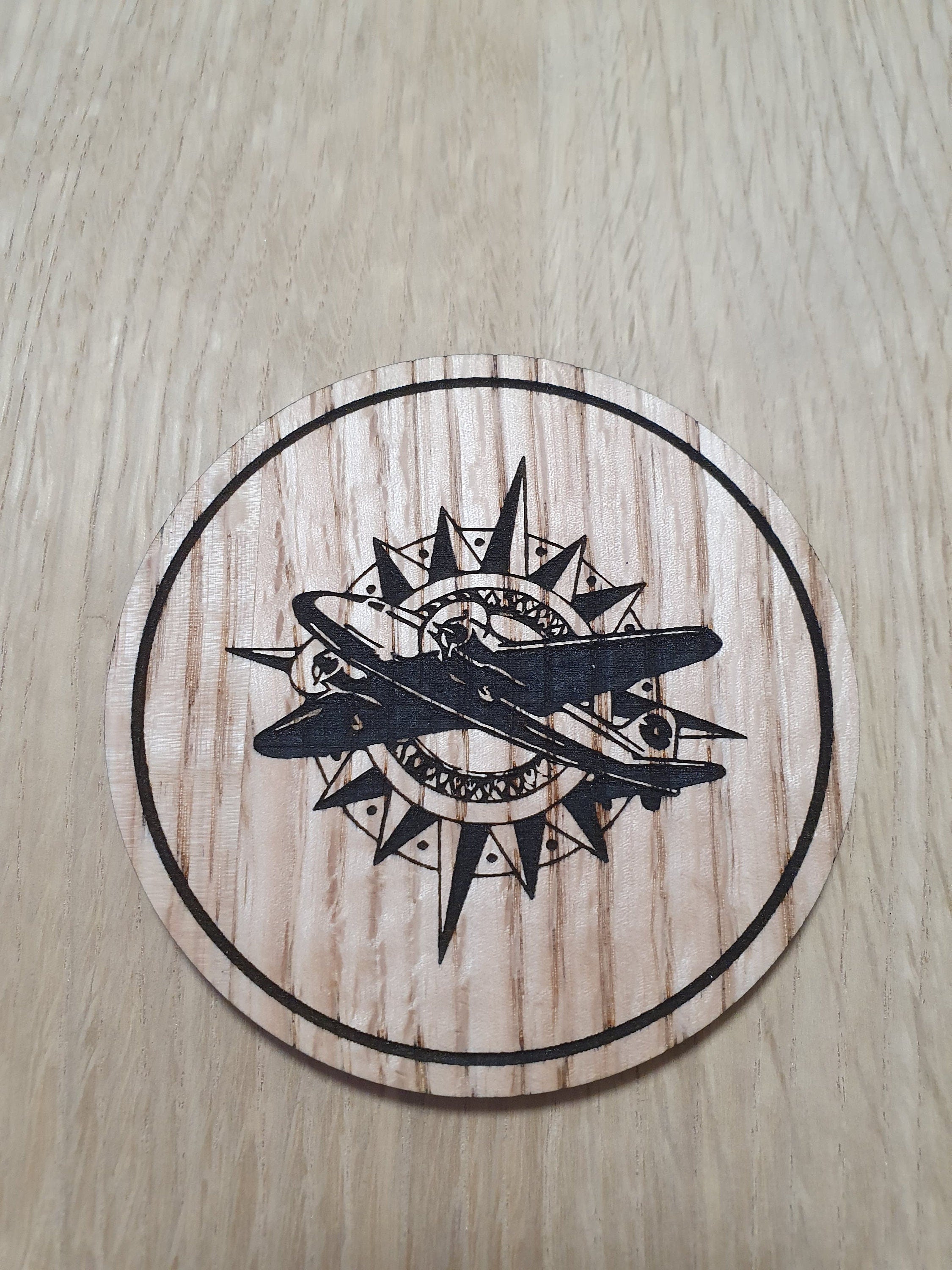 Laser cut wooden coaster. Indiana Jones Plane - Unique Gift lasercut
