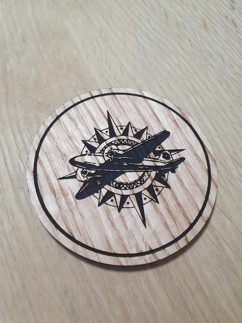 Laser cut wooden coaster. Indiana Jones Plane - Unique Gift lasercut