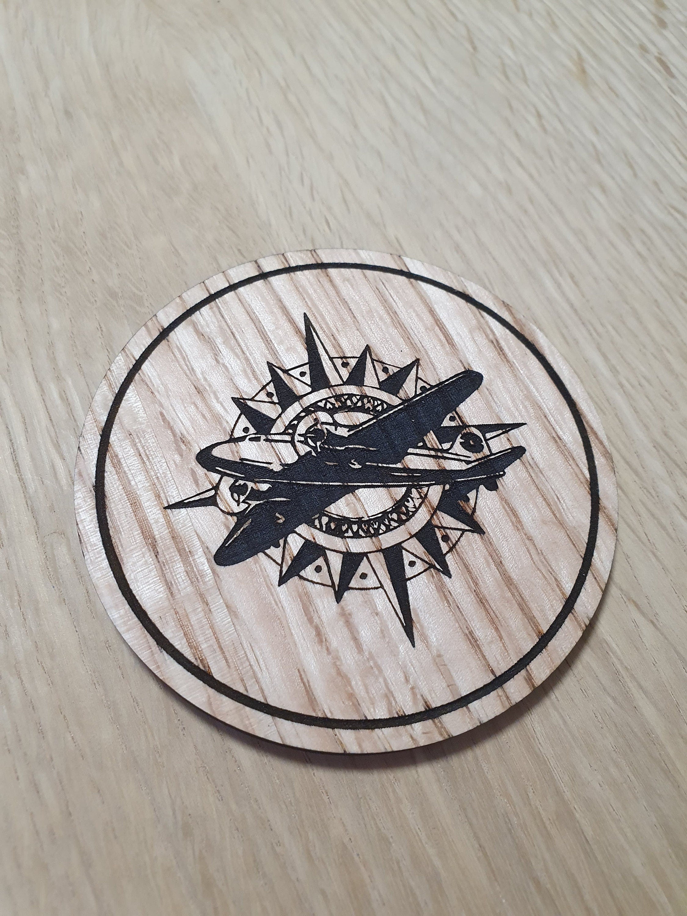 Laser cut wooden coaster. Indiana Jones Plane - Unique Gift lasercut
