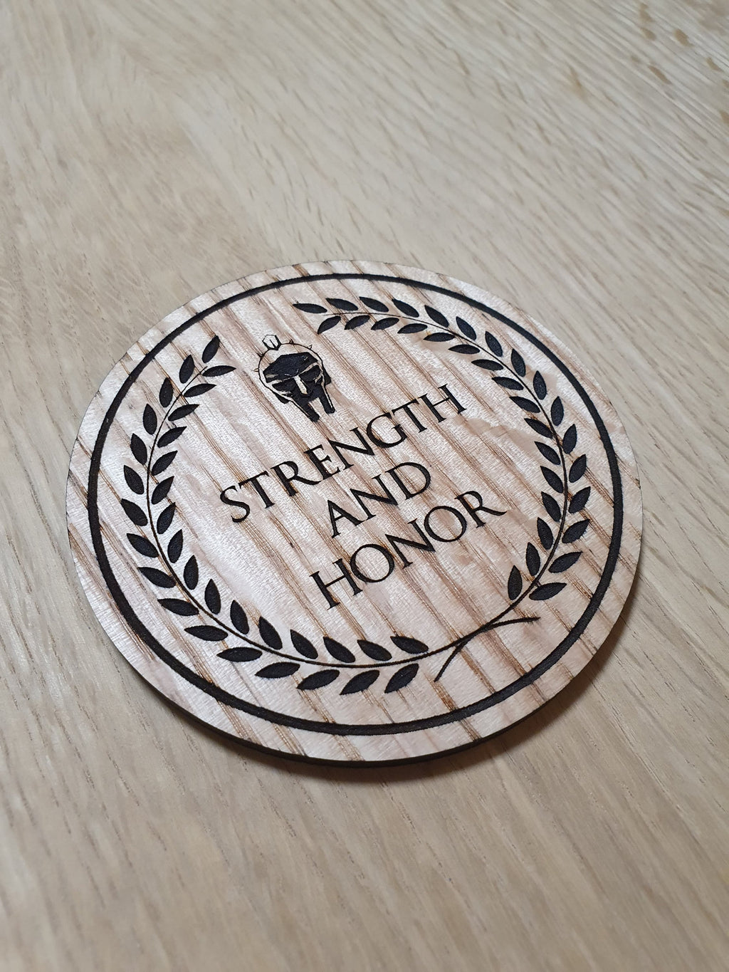 Laser cut wooden coaster. Gladiator Strength and Honor Honour - Unique Gift lasercut