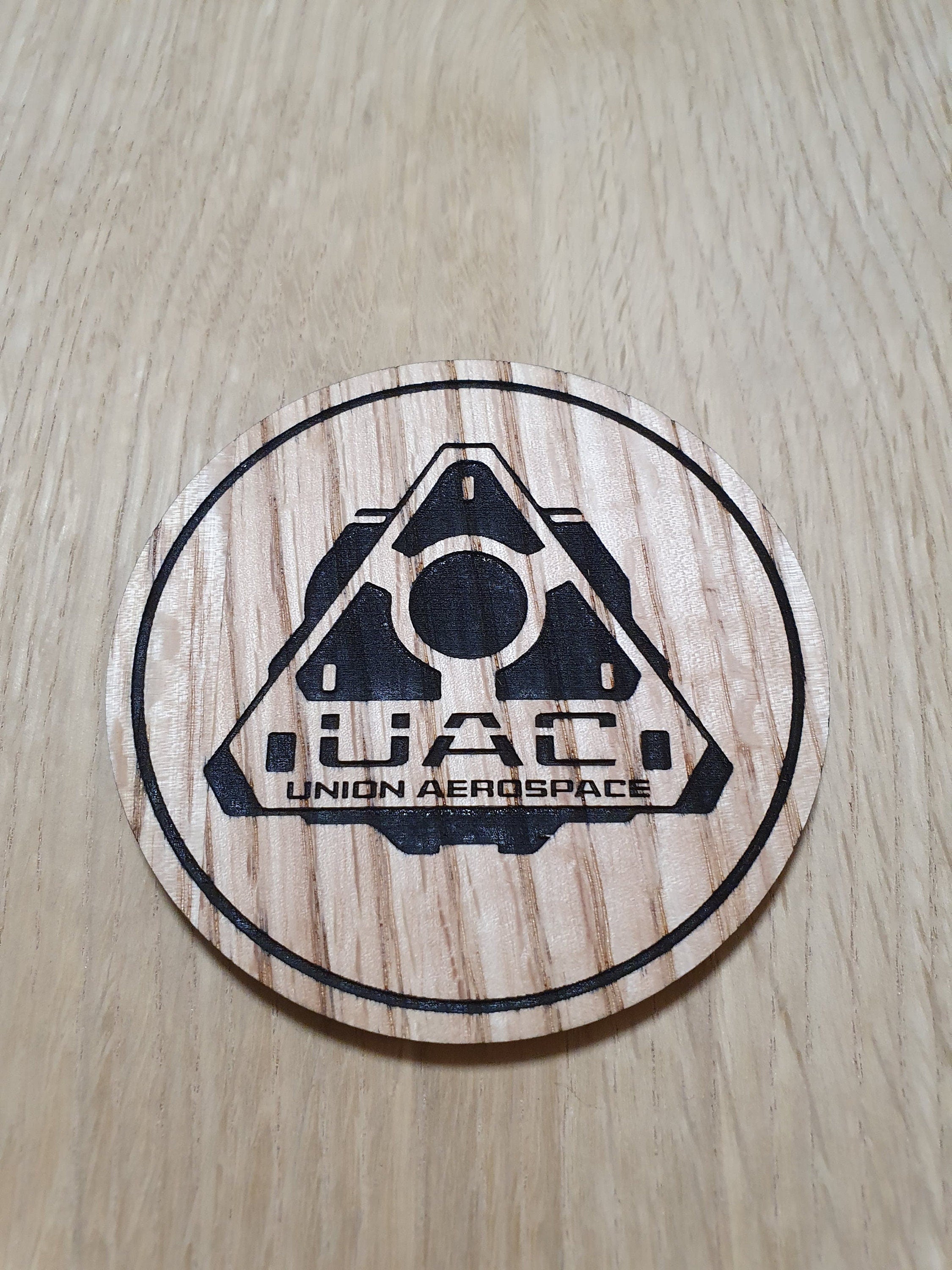 Laser cut wooden coaster. UAC union aerospace - Unique Gift lasercut