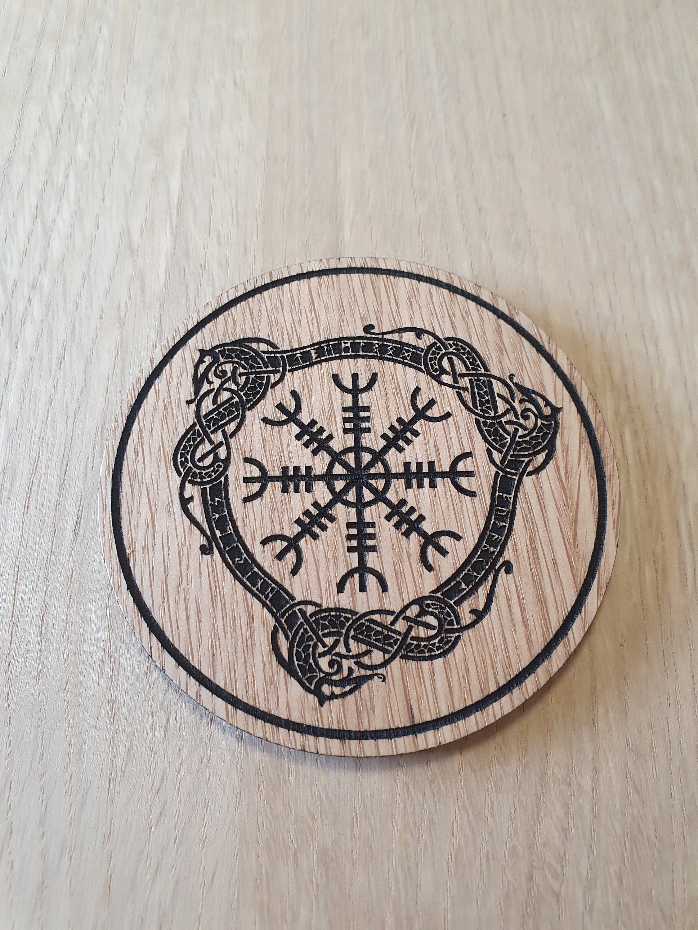 Laser Cut Wooden Coaster: Aegishjalmur Helm of Awe Viking Design