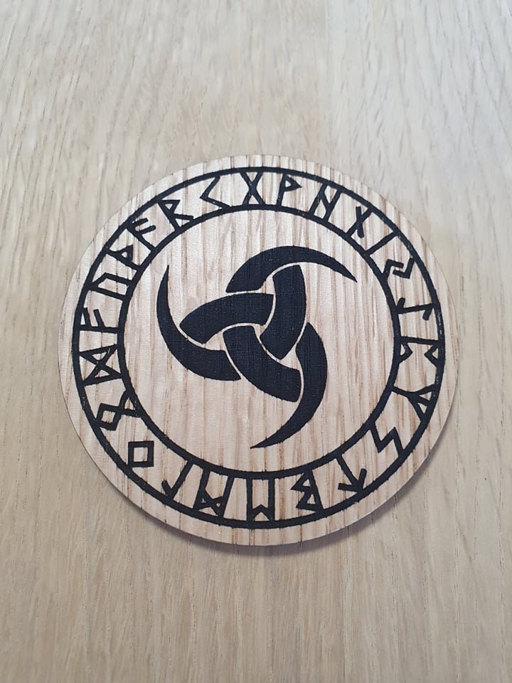 Laser Cut Oak Coaster: Horns of Odin, Viking Runes