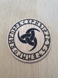 Laser Cut Oak Coaster: Horns of Odin, Viking Runes