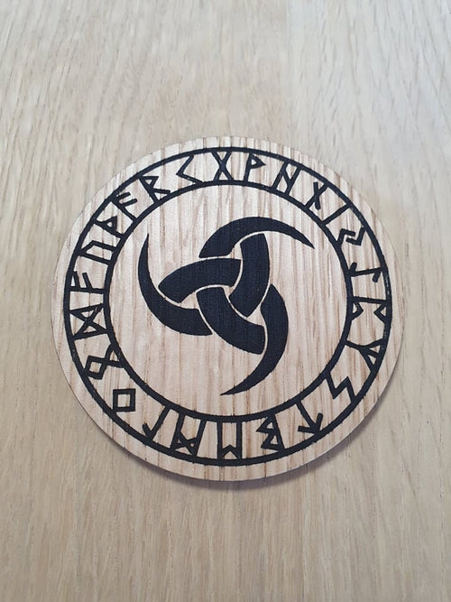Laser Cut Oak Coaster: Horns of Odin, Viking Runes