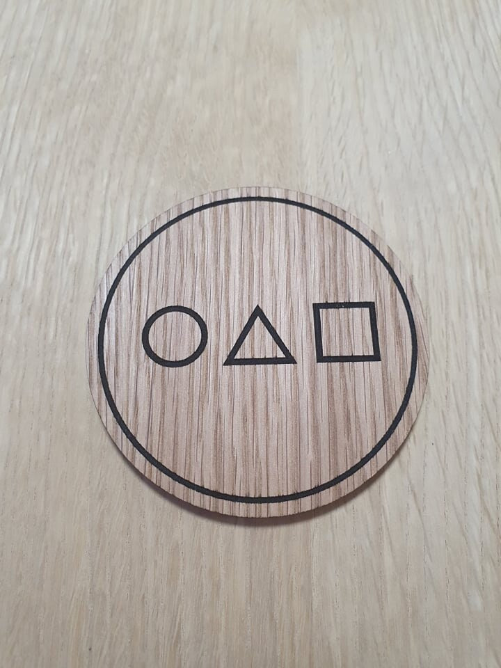 Laser cut wooden coaster. Squid Game shapes - Unique Gift lasercut