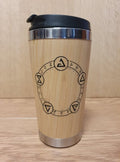 Lasercut Travel Mug - S-Steel with 100% Bamboo exterior - Witcher Runes - Unique Gift for him her friend