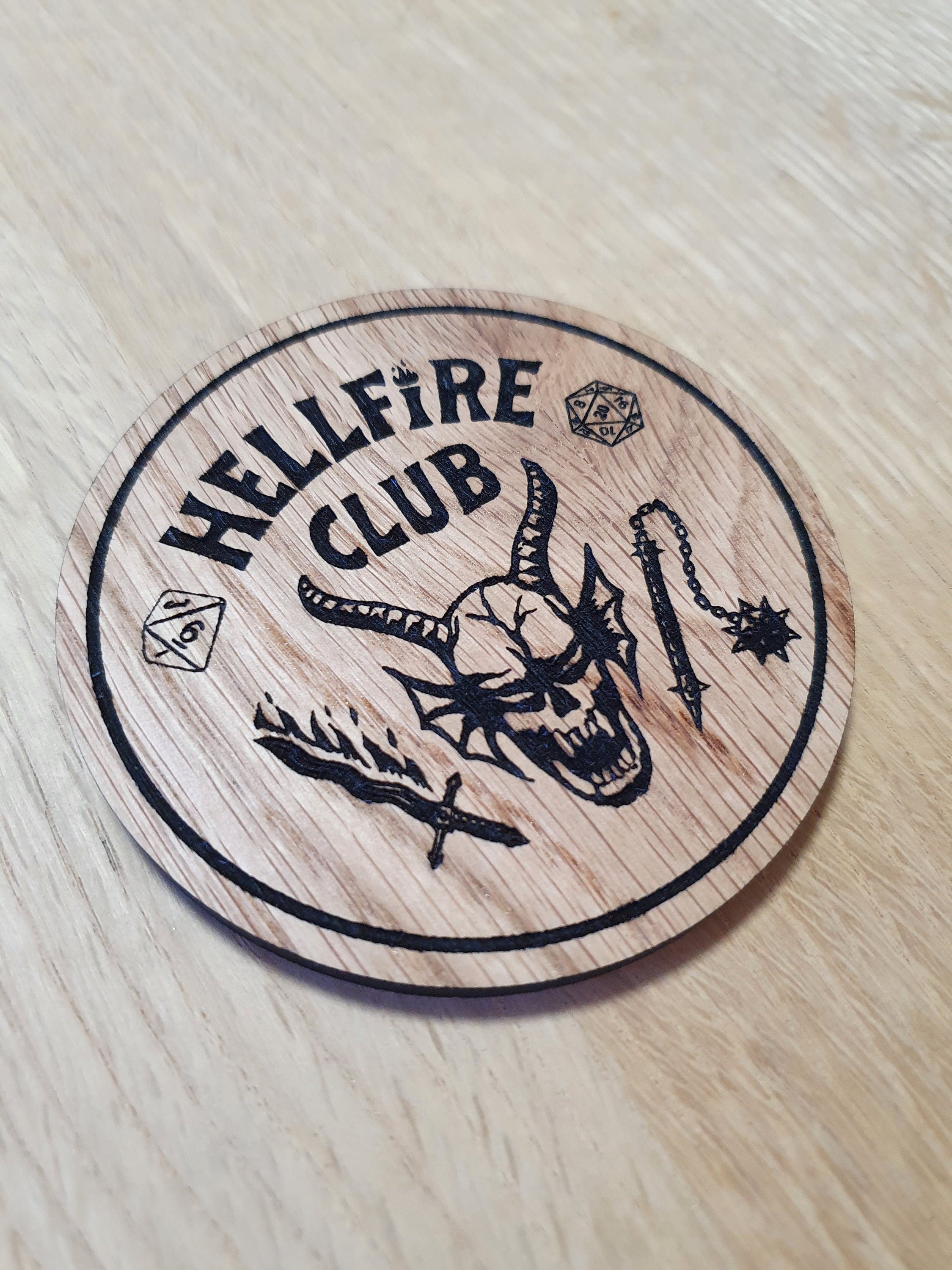 Laser cut wooden coaster. HellFire Dungeons and Dragons Club - Unique Gift lasercut