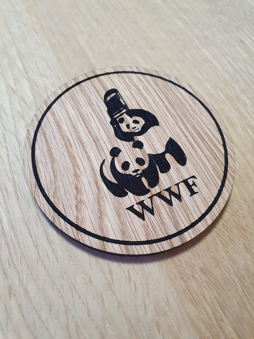 Laser cut wooden coaster. WWF Wresting Panda - Unique Gift lasercut