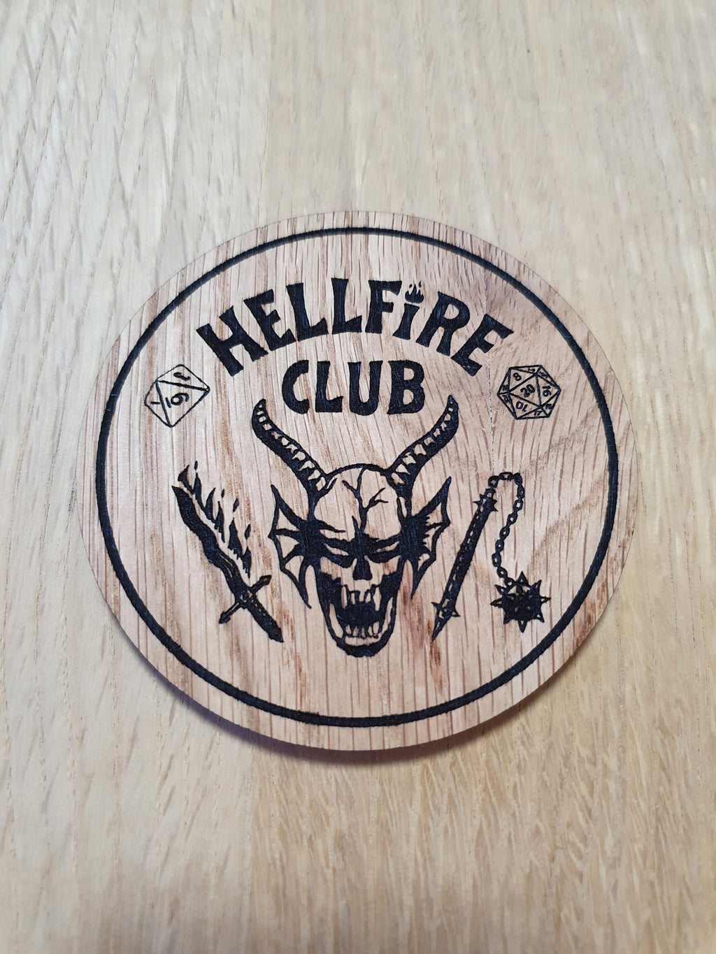 Laser cut wooden coaster. HellFire Dungeons and Dragons Club - Unique Gift lasercut