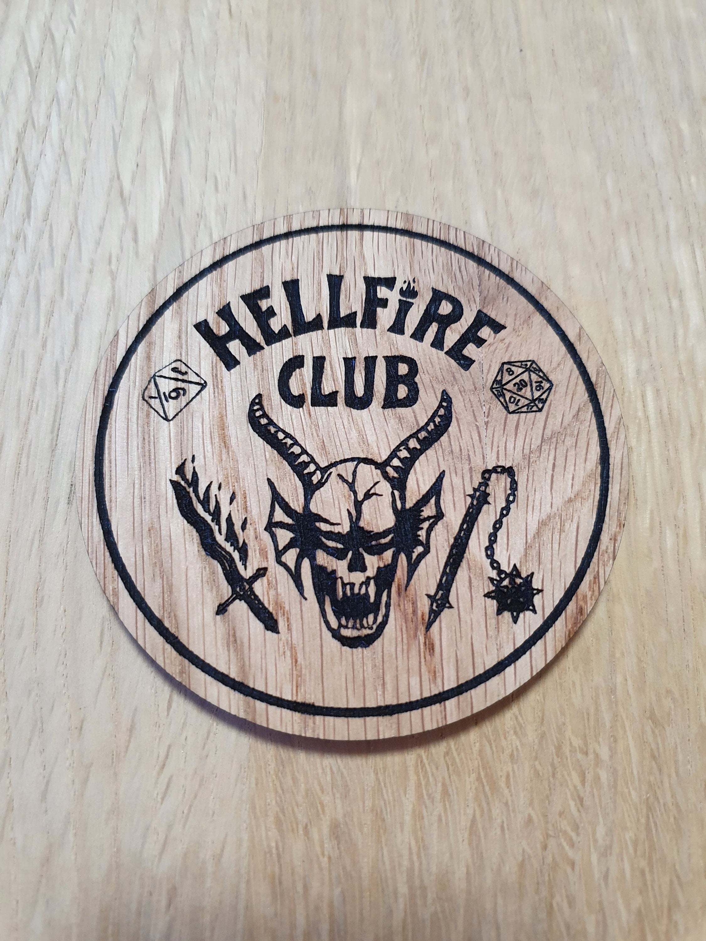 Laser cut wooden coaster. HellFire Dungeons and Dragons Club - Unique Gift lasercut