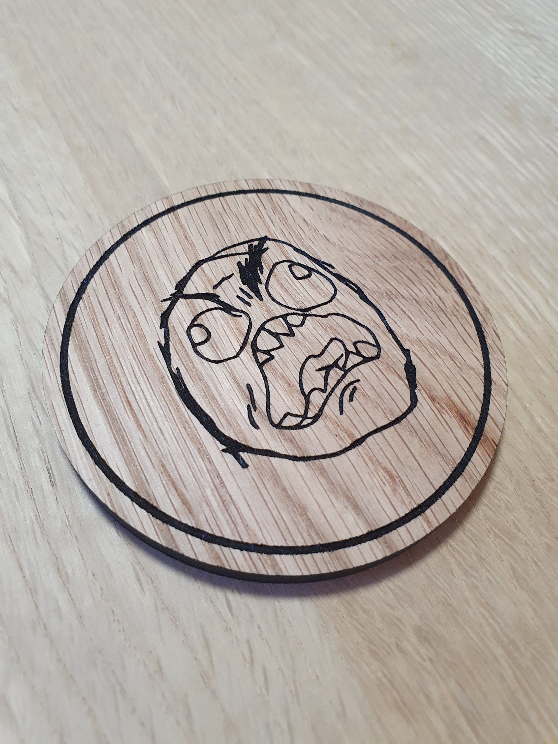 Laser cut wooden coaster. Meme Rage face FFFFFUUUUUU - Unique Gift lasercut