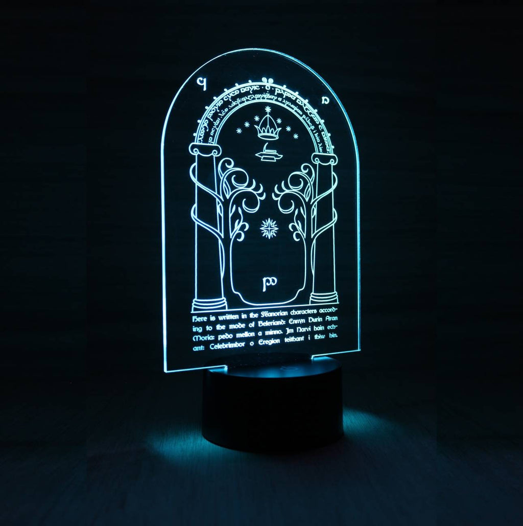 LED 3D Lamp Laser engraved - Lord of the rings Door of Durin. Elvin.