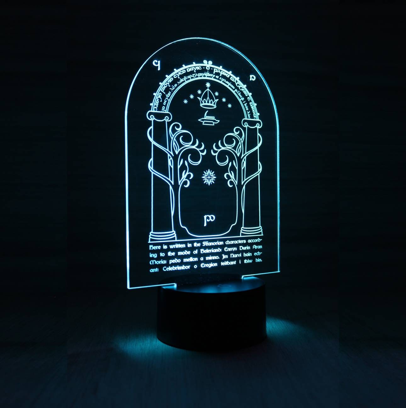 LED 3D Lamp Laser engraved - Lord of the rings Door of Durin. Elvin.