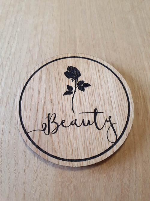 Laser Cut Oak Veneer Coaster: Beauty Rose Design