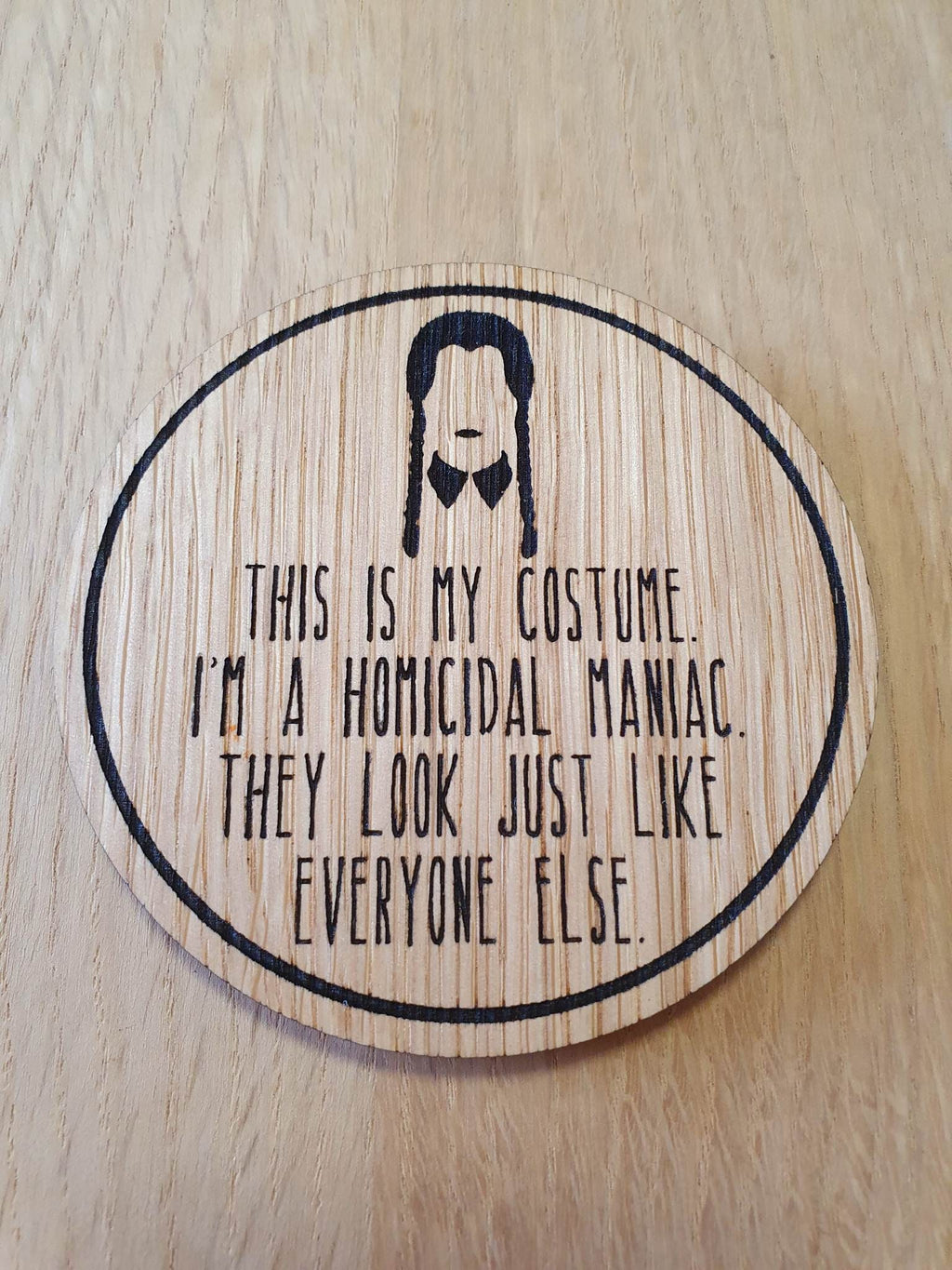 Laser cut wooden coaster. Wednesday Costume - Unique Gift lasercut
