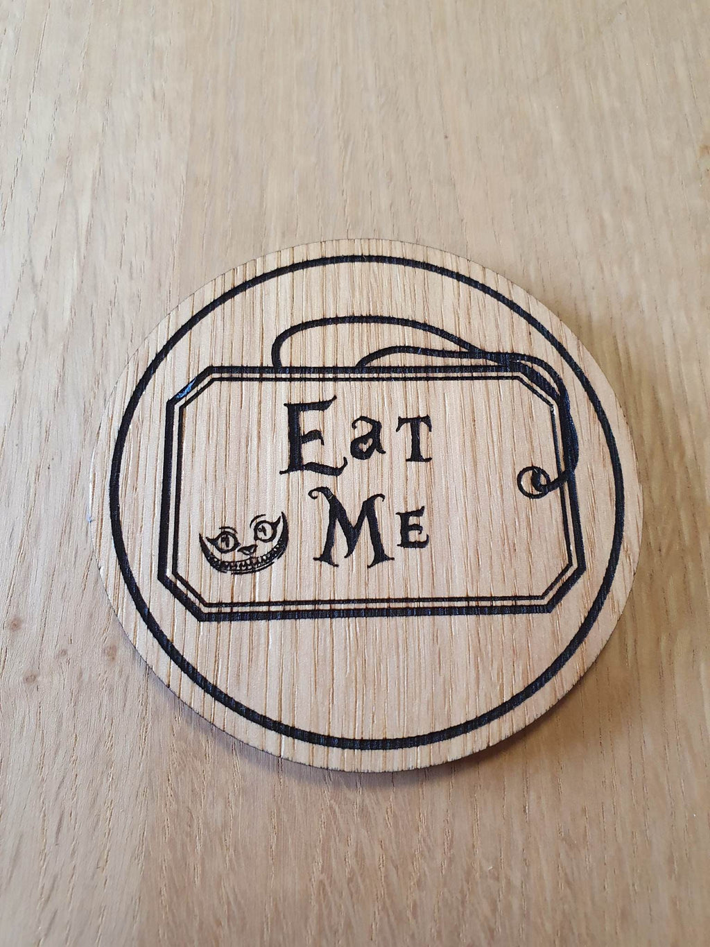 Laser cut wooden coaster. Alice Eat Me - Unique Gift lasercut