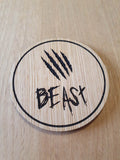 Laser cut wooden coaster. Beast - Unique Gift lasercut