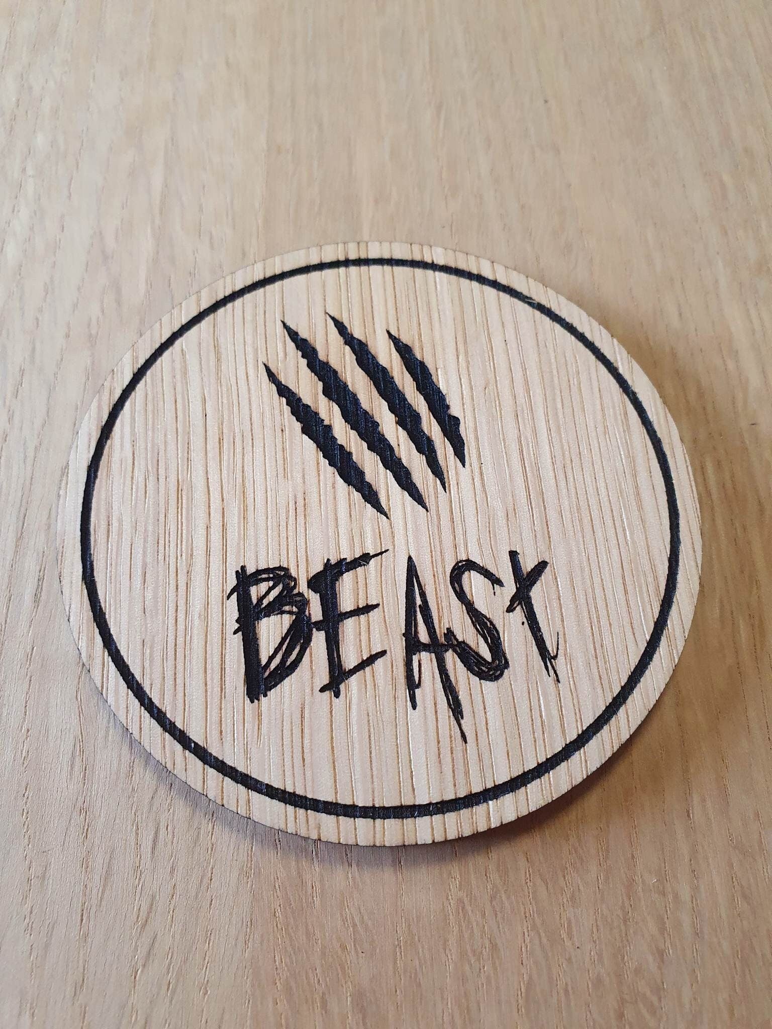 Laser cut wooden coaster. Beast - Unique Gift lasercut