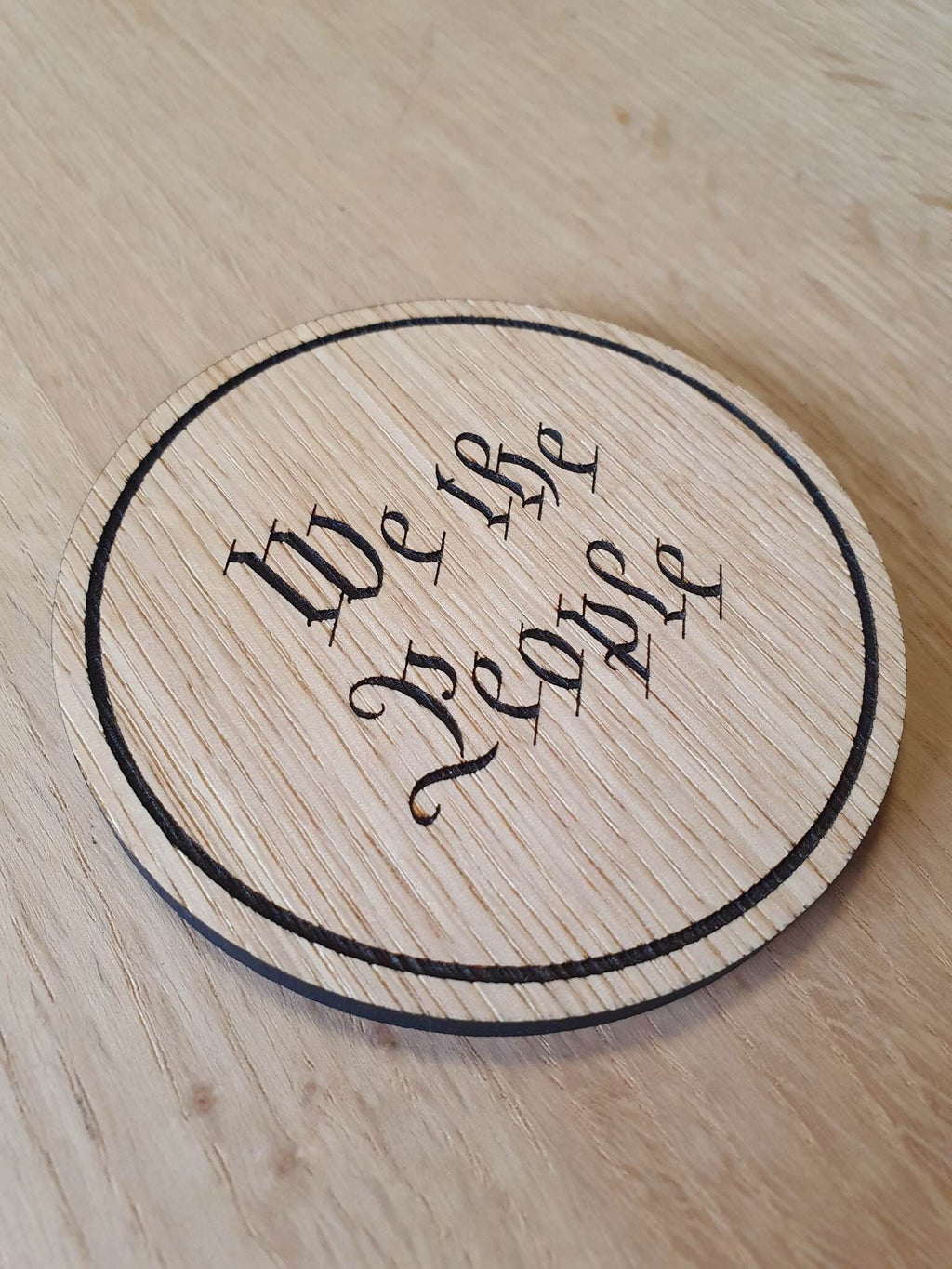 Laser Cut Oak Coaster: We The People Design