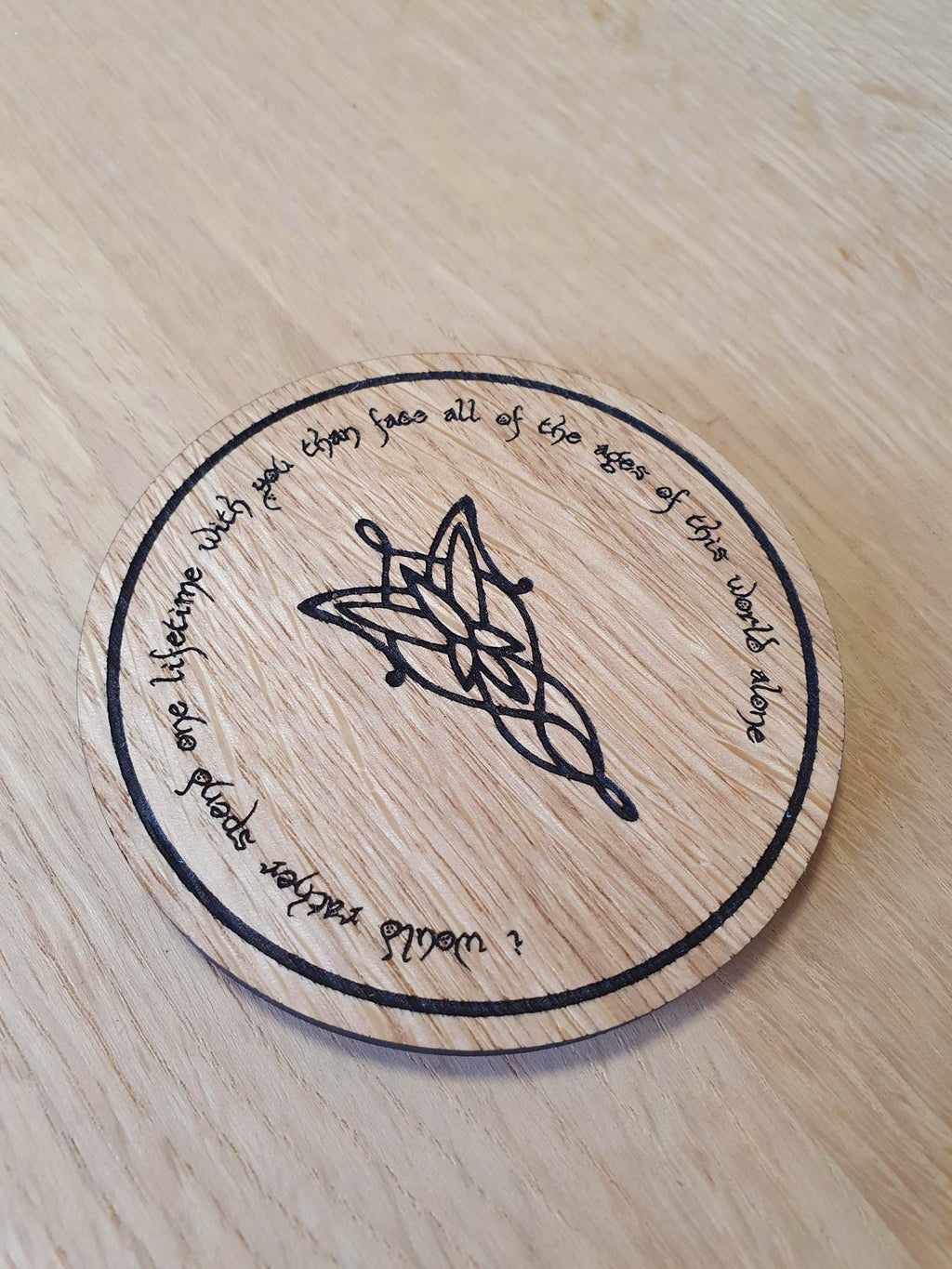 Laser cut wooden coaster. Arwen Elvish Quote - Unique Gift lasercut