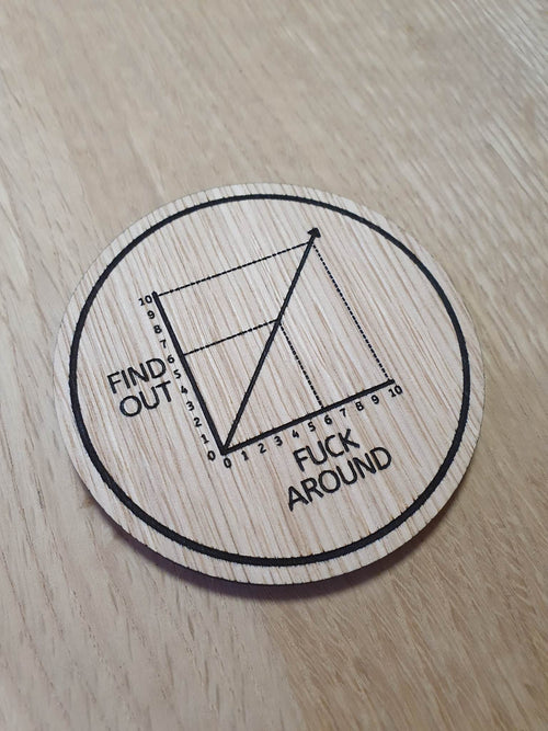 Laser Cut Oak Coaster: Fuck Around Find Out Graph
