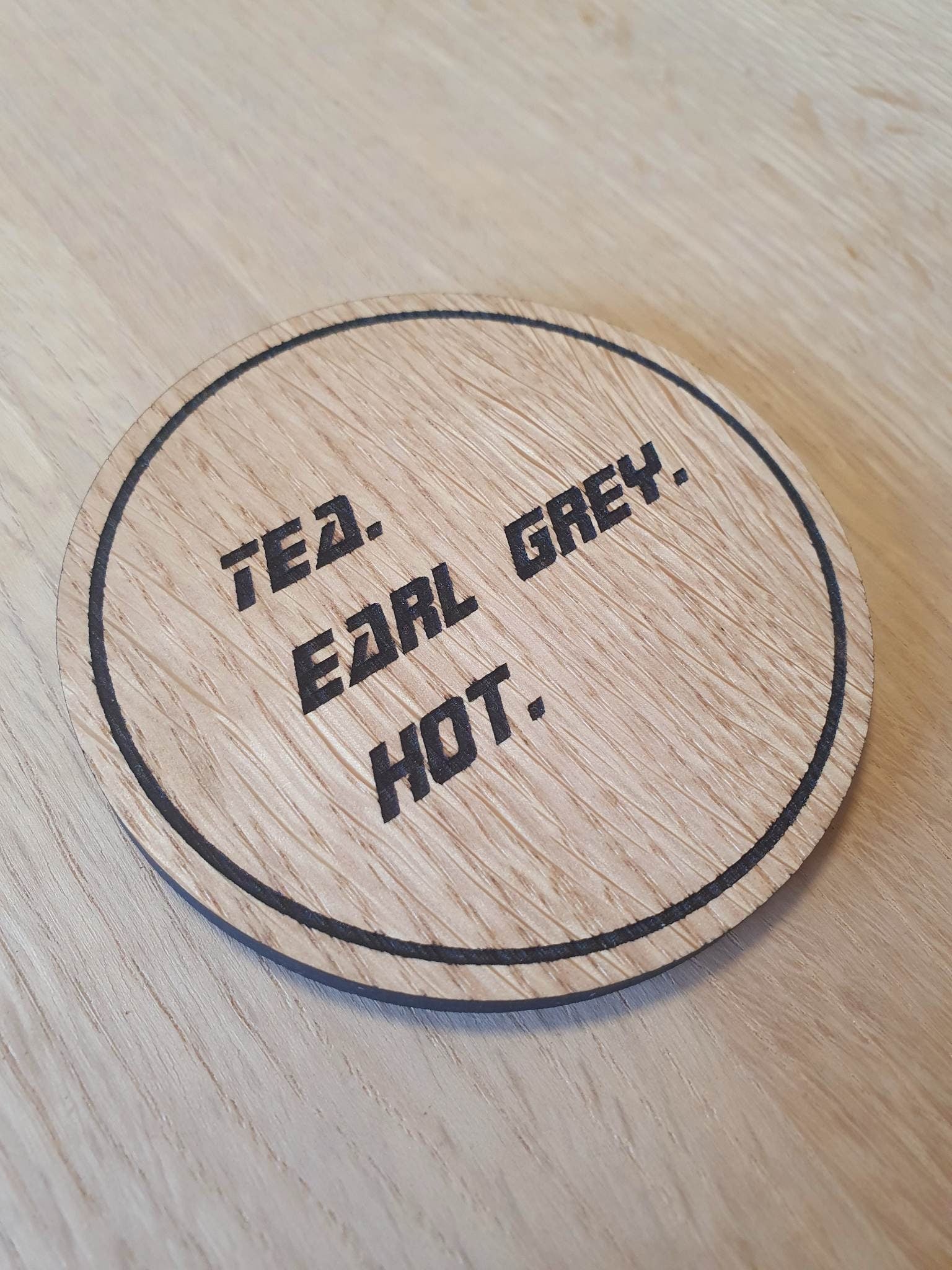 Laser cut wooden coaster. Space captain Earl Grey - Unique Gift lasercut