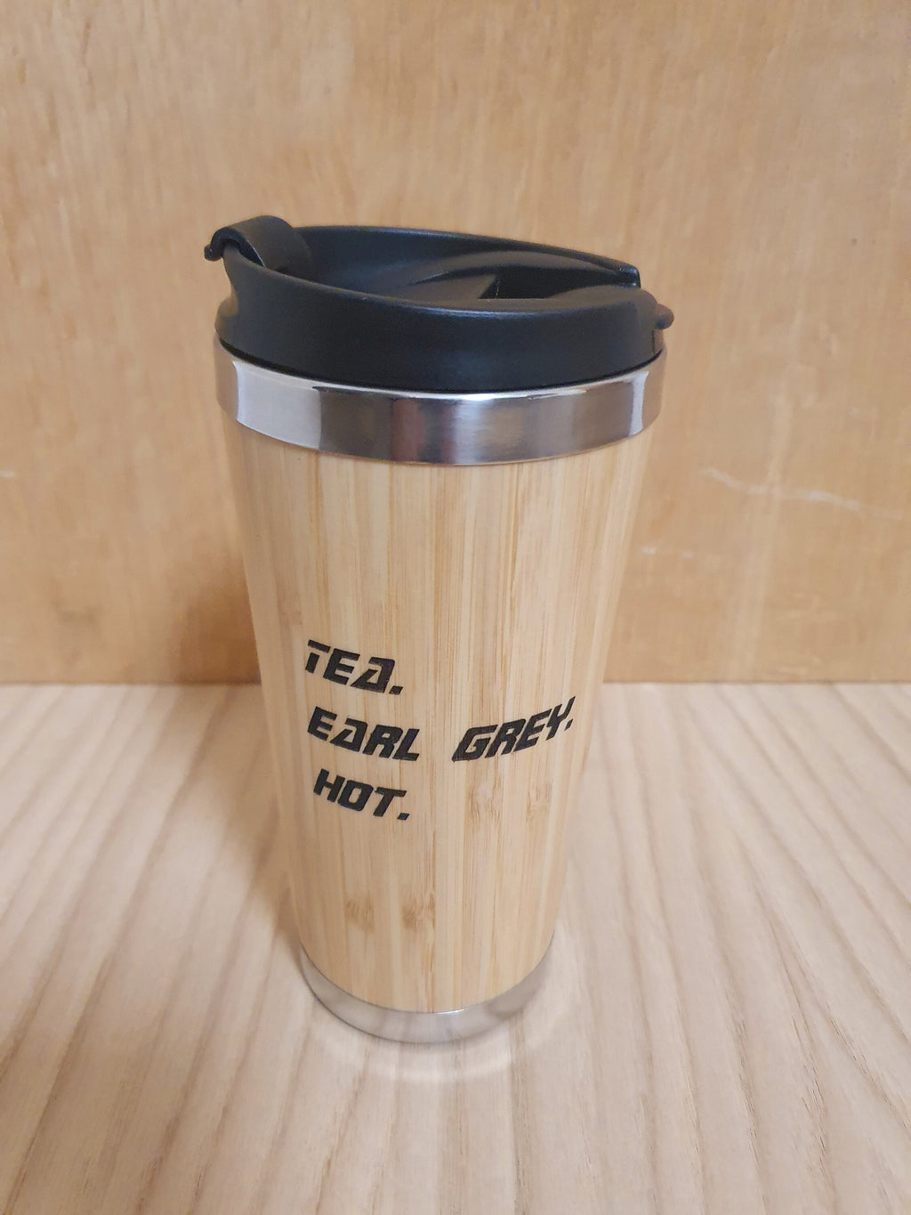 Lasercut Travel Mug - S-Steel with 100% Bamboo exterior - Star Trek Tea Earl grey - Unique Gift