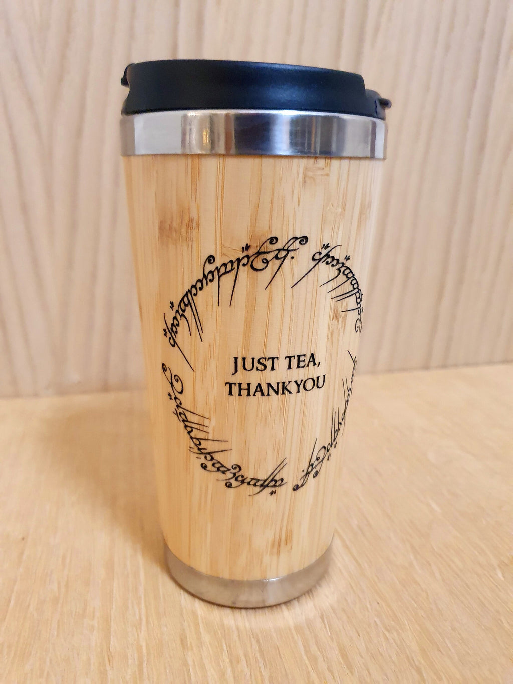 Laser Engraved Bamboo Travel Mug: Stainless Steel, Movie Inspired