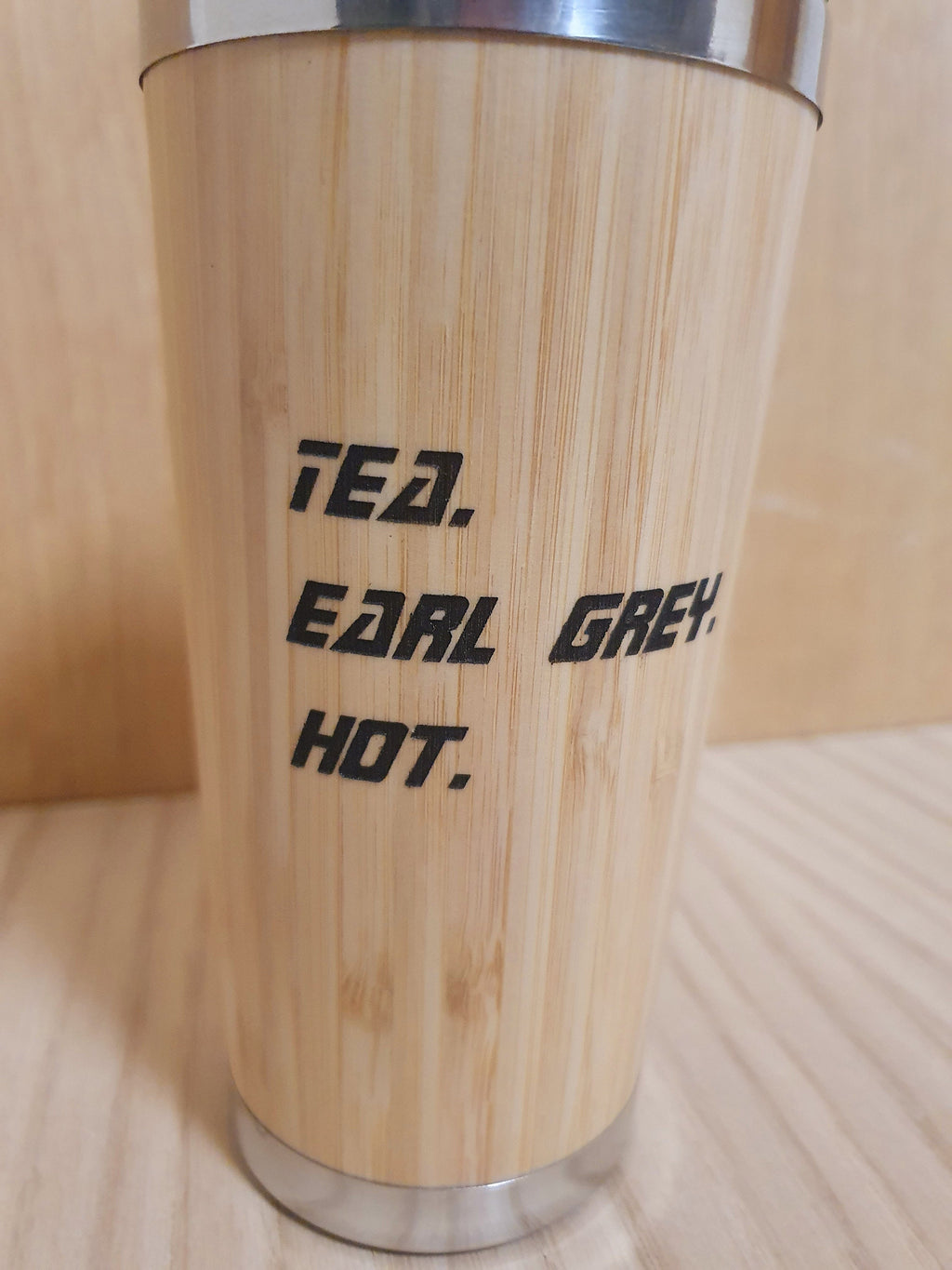 Lasercut Travel Mug - S-Steel with 100% Bamboo exterior - Star Trek Tea Earl grey - Unique Gift