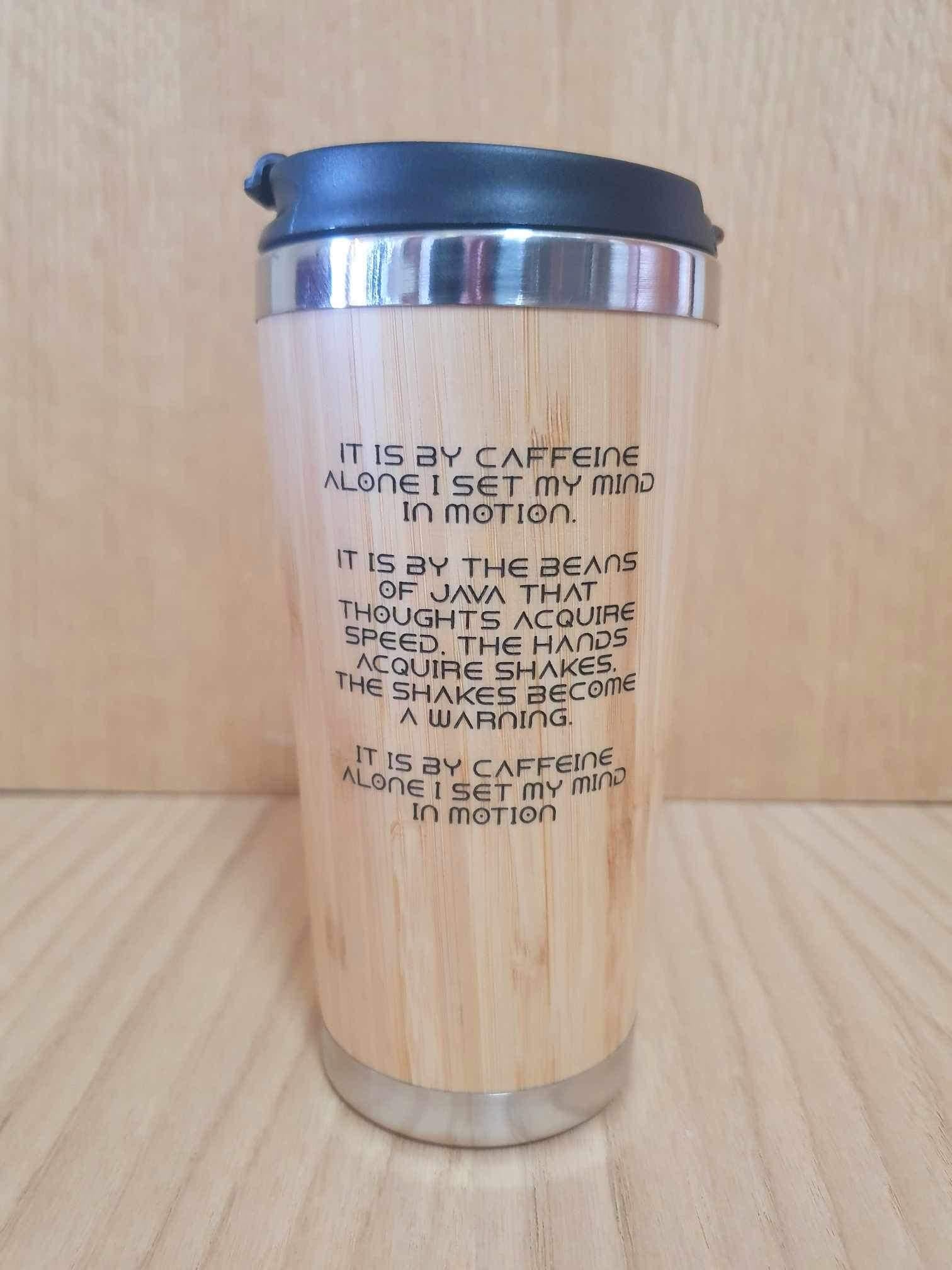 Lasercut Travel Mug - S-Steel with 100% Bamboo exterior - Dune coffee tea quote pun - Unique Gift