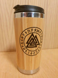 Laser Engraved Bamboo Travel Mug: Nordic Valknut Viking Gift