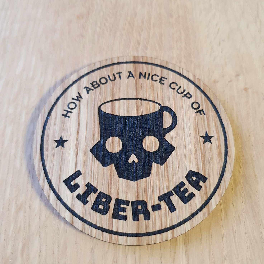 Laser Cut Oak Coaster: Helldivers 2 Liber-Tea Pun Gift
