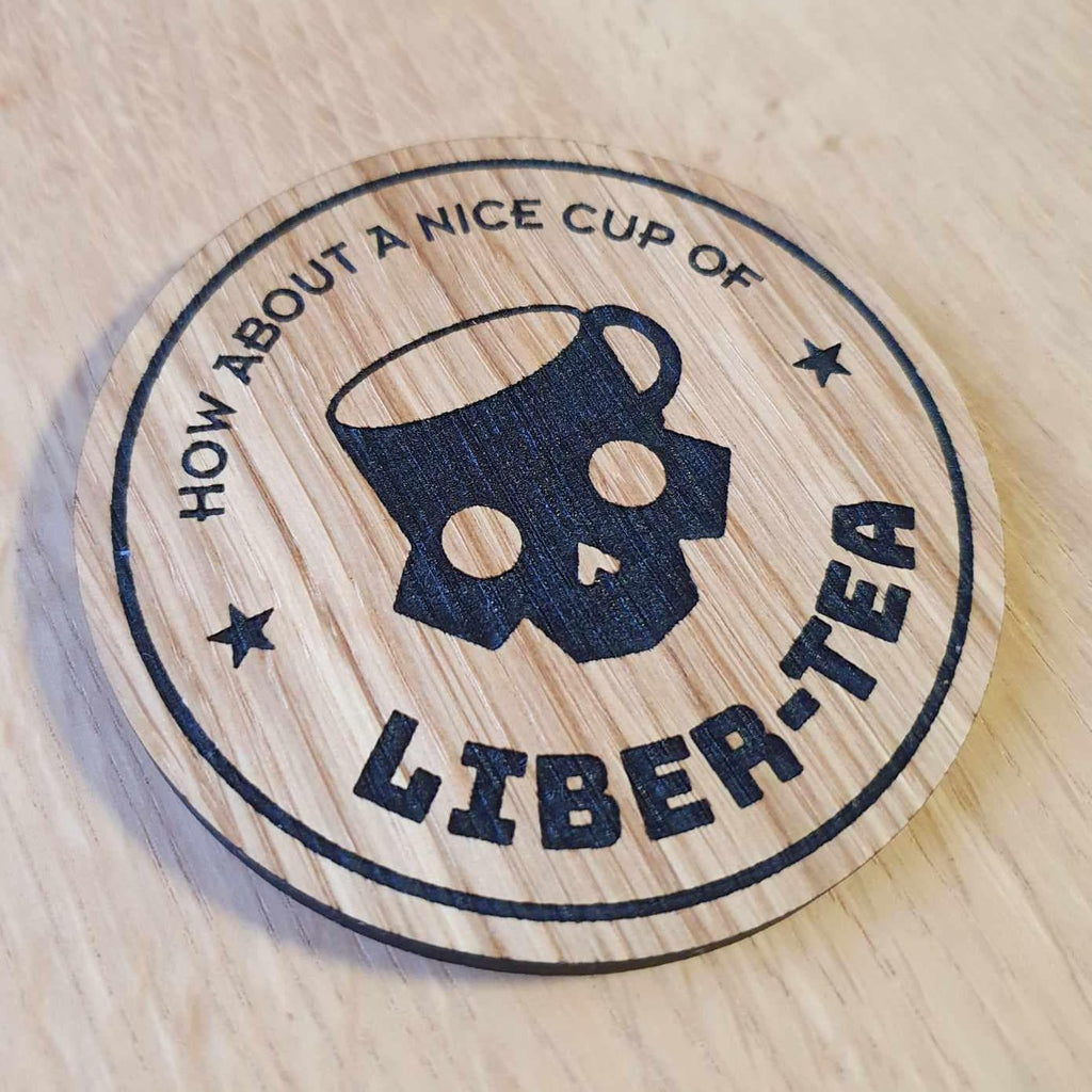 Laser Cut Oak Coaster: Helldivers 2 Liber-Tea Pun Gift