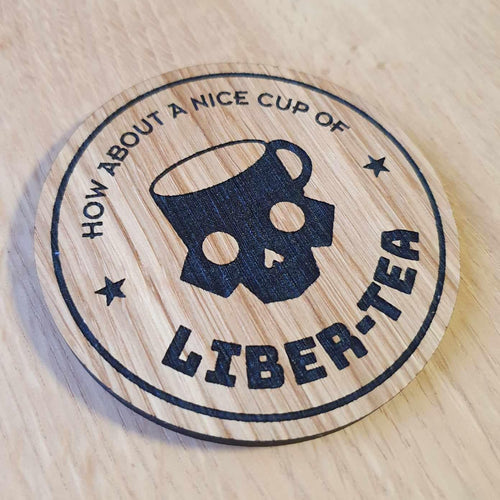 Laser Cut Oak Coaster: Helldivers 2 Liber-Tea Pun Gift